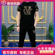 酷奇歐洲站男士t恤短袖長(cháng)褲休閑套裝夏季潮牌新款男裝一整套搭配個(gè)性 黑色套裝 M