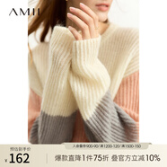 AMII2024冬新款極簡彩色寬松馬海毛羊毛混紡撞色中長落肩袖毛衣女 [