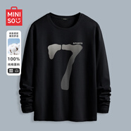 名創(chuàng)優(yōu)品（MINISO）長袖t恤男春秋季寬松休閑百搭純棉打底衫簡約百搭圓領(lǐng)男裝上衣服 黑色(運(yùn)動柒) 2XL 185(體重160-180斤左右)