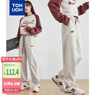 唐獅（TonLion）2024休閑褲女撞色抽繩束腳長褲 米霧灰 S