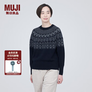 無印良品 MUJI 女式美利奴羊毛圖案編織圓領(lǐng)毛衣長袖針織衫毛線衣費(fèi)爾島 藏青色圖案 S （155/80A）