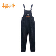 初徑單/套裝 背帶褲女韓版寬松新款春秋減齡小個(gè)子牛仔連體褲套裝 單件黑色背帶褲 S 建議85-95斤左右