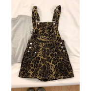 苜戈美式豹紋辣妹復古短褲2025牛仔背帶新款裙女夏季寬松減齡連體通勤 豹紋 M