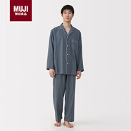 無(wú)印良品（MUJI）男式無(wú)側縫雙層紗織睡衣家居服 煙熏藍色5A M