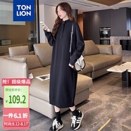 唐獅（TonLion）2024連衣裙女款韓版溫柔甜美淑女高領(lǐng)針織長(cháng)裙百搭 黑色 S 