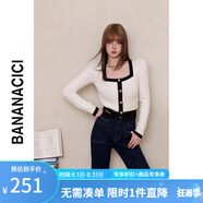 banana cici2024年春季新款復古方領針織開衫女氛圍感新年紅毛衣C241MY554 米白(奶油白) M