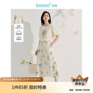 茵曼（INMAN）夏季植物碎花印花女裝全棉半身裙緊腰a字傘裙子 杏色-半身裙 L