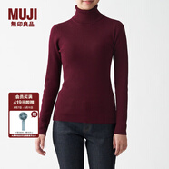 無印良品 MUJI 女式 羅紋 高領(lǐng)毛衣 BAG01A0A 長袖針織衫 紫紅色 M