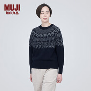 無印良品 MUJI 女式美利奴羊毛圖案編織圓領(lǐng)毛衣長袖針織衫毛線衣費(fèi)爾島 藏青色圖案 S （155/80A）