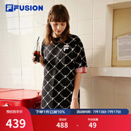 FILA FUSION 斐樂潮牌女子針織連衣裙夏新款寬松潮流運動裙子 深黑-BK（寬松版） S 160/80A