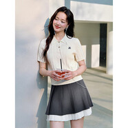 茵曼復古miu系麻花針織衫夏季女裝POLO衫短袖上衣 珍珠白-短袖 L