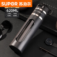 蘇泊爾（SUPOR）鋼化玻璃杯防摔防爆茶杯茶水分離雙層男款水杯耐高溫泡 商務(wù)款[耐高溫特厚防爆]黑
