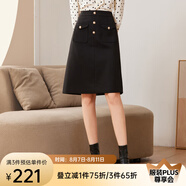 經(jīng)典故事（JANE STORY）新款黑色高腰半身裙女秋季氣質(zhì)中長(cháng)款遮胯A字裙別致工裝西裝裙 黑色 L