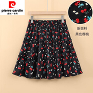 皮爾卡丹雪紡短裙女夏季新防走光碎花小清新大碼A字裙高腰蓬蓬半身裙裙褲 815-39#黑櫻桃 均碼