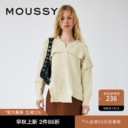 moussy 女裝新款不規則下擺開(kāi)叉落肩毛衣針織衫010GS270-0330 150卡其色 均碼