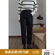 獨束大碼女裝高腰加絨牛仔褲女秋冬新款微胖百搭加厚直筒褲21DS4403 黑色 M