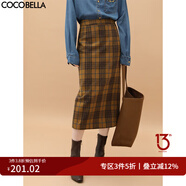 COCOBELLA[美拉德穿搭]復(fù)古格紋毛呢半身裙秋冬加厚直筒裙HS923 格子 S