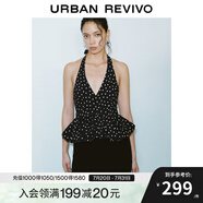 UR2025春季新款女裝法式波點(diǎn)掛脖系帶露背吊帶衫UWG250024 黑色印花 S