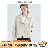 VEGA CHANG機(jī)車皮衣女2025年秋季西裝領(lǐng)BF風(fēng)帥氣pu皮夾克短外套ins潮 米杏色 S