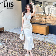 LIIS海外高端品牌2025春夏新款名媛御姐氣質(zhì)性感內搭掛脖吊帶連衣裙女 奶油杏 L