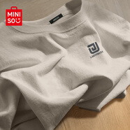 名創(chuàng)優(yōu)品（MINISO）短袖t恤男2025新款運動冰絲半袖220G重磅純棉寬松圓領男士體恤潮 【220G重磅純棉】海鷗灰(迷宮方塊胸標) XL /180(體重140-155斤)