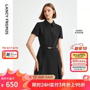 朗姿【尖貨補(bǔ)單】黑白色顯瘦輕禮服襯衫連衣裙女夏新款復(fù)古小黑裙裙子 黑色2 M 160/80A