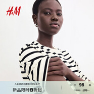 H&M女裝連衣裙秋季純棉圓領(lǐng)短袖簡(jiǎn)約休閑舒適T恤式連身裙1278156 奶油色/條紋 S 160/88