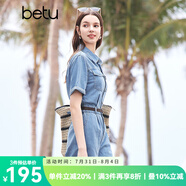 百圖betu女裝夏季新款連體褲復古水洗牛仔工裝連體褲女2404D05 牛仔色 L