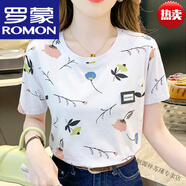 羅蒙夏裝純棉印花短袖T恤女2025夏季新款韓版女士半袖體恤上衣設(shè)計(jì)感 白色-3307 純棉+女裝十大品牌 M 建議80-95斤
