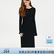 范思藍(lán)恩黑色氣質(zhì)木耳邊圓領(lǐng)針織連衣裙女秋冬2024新款裙子14246 黑色 L