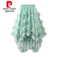 皮爾卡丹（pierre cardin）紗紗裙糖果色松緊腰仙氣網(wǎng)紗半身裙蓬蓬不規則荷葉邊蛋糕裙針織 淺綠色 均碼