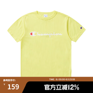 Champion夏季經(jīng)典款印花草寫LOGO圓領休閑運動T恤無性別冠軍短袖男女情侶 熒光黃 M