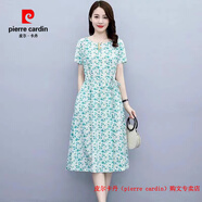 皮爾卡丹（pierre cardin）小清新純棉碎花連衣裙女2025夏短袖收腰顯瘦時尚氣質(zhì)甜美印花裙子 蘭色 4XL (建議150-160斤 高品質(zhì))
