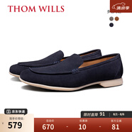 THOM WILLS反絨樂福鞋男軟底真皮一腳蹬懶人鞋英倫休閑皮鞋夏季 深藍色A2812 38 /6碼