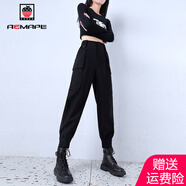 AEMAPE 休閑褲女2025春秋冬季新款工裝褲女顯瘦高腰嘻哈ins寬松褲子 黑色【春秋款】 M _100-110斤