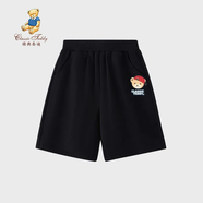 Classic Teddy兒童短褲夏季男童五分褲純棉褲子透氣百搭男孩褲子 學(xué)院帽子熊五分褲黑色 110
