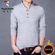 啄木鳥（TUCANO）長袖T恤男秋冬加絨加厚立領(lǐng)中青年修身純棉體恤打底衫爸爸裝 8165灰色 加絨 S 165