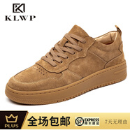 KLWP2025年新款復(fù)古百搭潮鞋真皮厚底增高休閑鞋男士工裝板鞋絨皮男鞋 棕色 38