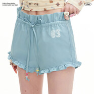 UNIFREE美式辣妹低腰休閑短褲薄款寬松荷葉邊包臀熱褲 藍色  L 
