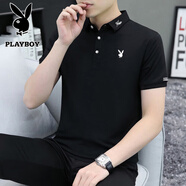 花花公子（PLAYBOY）短袖T恤男POLO衫短袖上衣服男士夏季新款中青年商務翻領休閑 laoshu-K213黑色 3XL （160斤-180斤）
