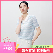 敦奴（DUNNU）dunnu敦奴2024夏季新款休閑波浪紋提花小翻領(lǐng)針織衫女 淺藍(lán) L