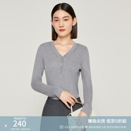 玖姿（JUZUI）雙色混紡云感針織衫女裝秋款氣質(zhì)V領(lǐng)打底衫毛衣 銀灰 S