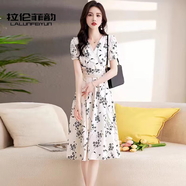 拉倫菲韻意式高端品牌雪紡連衣裙女2025夏季新款氣質(zhì)顯瘦中長款法式碎花裙 白色 M