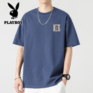 花花公子（PLAYBOY）2025新款重磅潮牌短袖男青少年寬松潮流T恤 43藍(lán)色純棉短袖-2548 S 建議90-115斤
