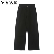 VYZRcleanfit白開(kāi)水純色闊腿牛仔褲小眾痞帥感美式休閑拖地長(zhǎng)褲 黑色 XL