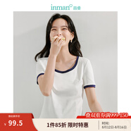 茵曼（INMAN）撞色羅紋棉女裝U領(lǐng)短袖T恤修身氣質(zhì)休閑通勤2025夏季新款短款上衣 牙白色 S