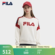 FILA 斐樂官方女子套頭衛(wèi)衣冬新款時(shí)尚休閑拼色針織長袖上衣 鮮乳白-IV M