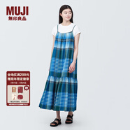 無印良品（MUJI）女式馬德拉斯格紋吊帶連衣裙女裝裙子格子裙純棉全棉長裙BC2IIA4S 藍(lán)色格紋 M 160/84A
