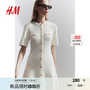 H&M女裝千金風(fēng)連衣裙25夏新款小香風(fēng)法式修身針織連身裙1229076 奶油色 XL 170/116