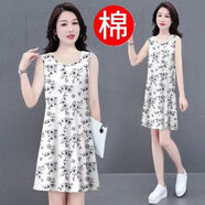 新款寬松大碼連衣裙2025夏季圓領(lǐng)韓版顯瘦內搭打底背心裙子 小灰花 3XL 建議140-155